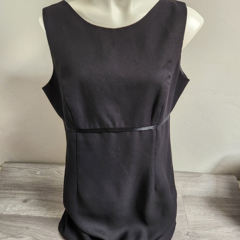 Vintage J.S.J Black Dress Size 12 Petite 80s Lined Back Buttons Zip Squared Back